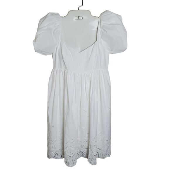 Adrianna Papell White Eyelet Puff Sleeve Mini Dress 6 Cottagecore Summer Prairie - Picture 2 of 9